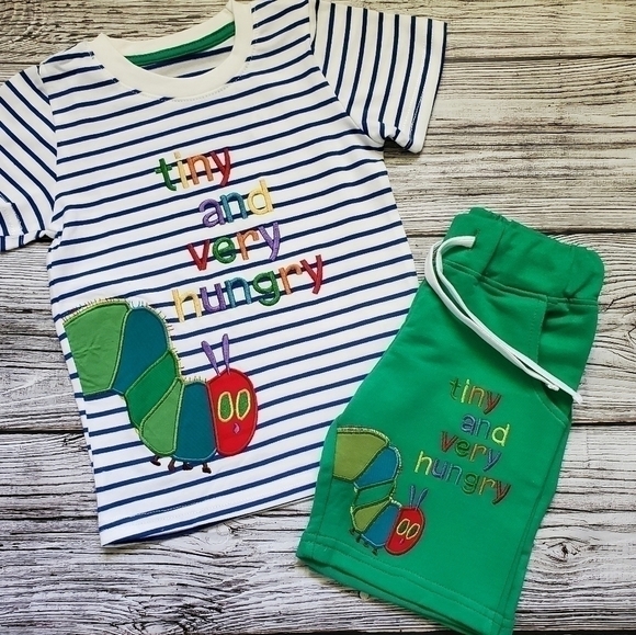 The Very Hungry Caterpillar T-Shirt Shorts Outfit Handmade Strawberry Picking - Picture 2 of 10